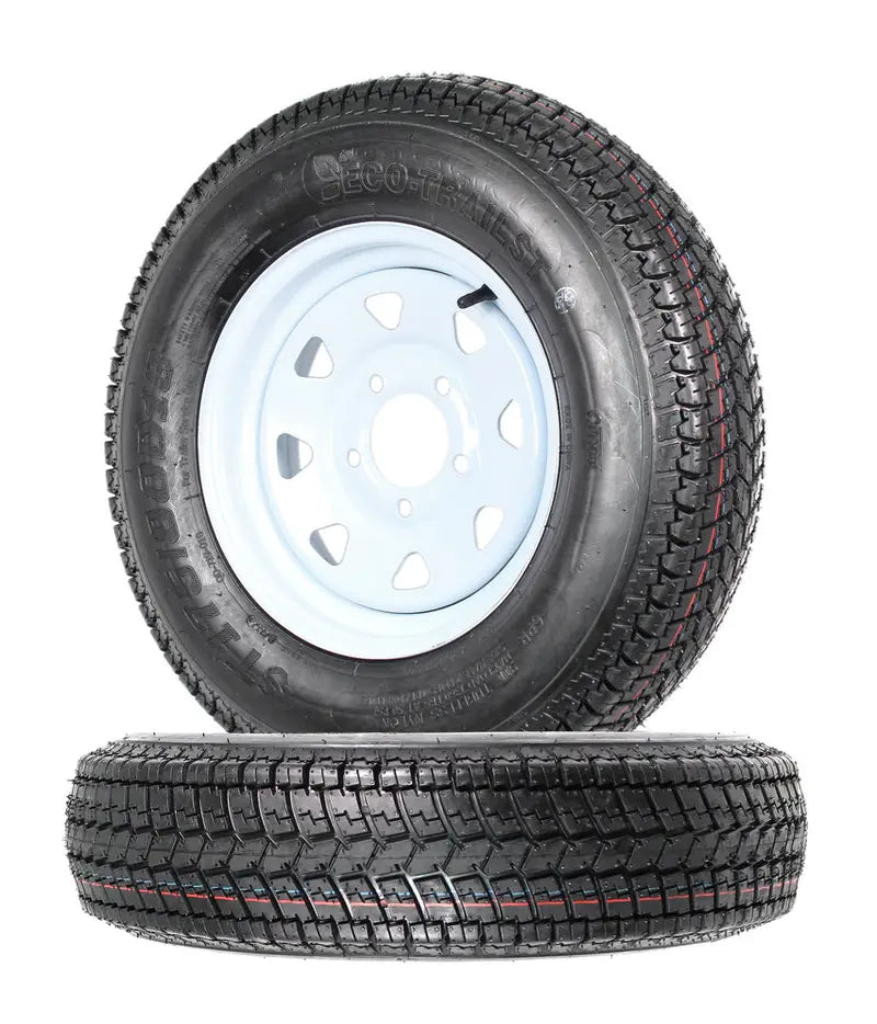 2-Pack ST175/80D13 Trailer Tires on White Spoke Rims  Load Range C, 5-Lug Mounting