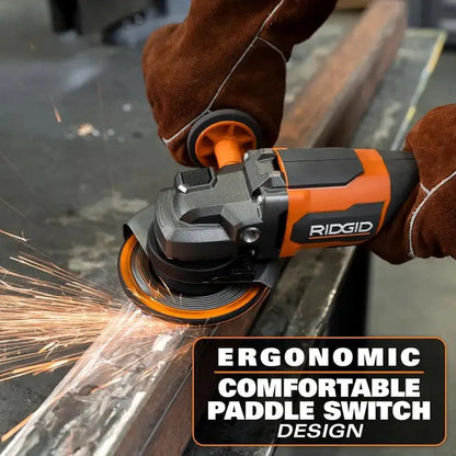 RIDGID R86047B-AC93044SBN 18V Brushless Angle Grinder Kit with Batteries &amp; Charger