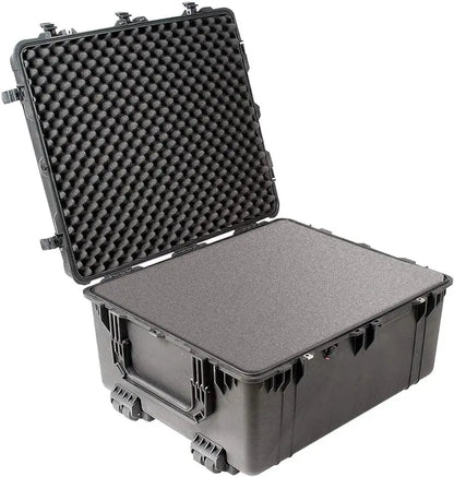 Pelican 1690 Case, Black, Hardside, Watertight, Crushproof, Dustproof, with Foam, 4 Wheels, 33.43″x28.40″x17.65″