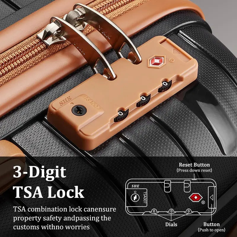 Lightweight 5-Piece PP Hardshell Carry-On Luggage Set  Dual Spinner Wheels & TSA Lock Travel Suitcases