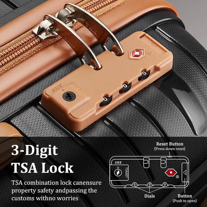Lightweight 5-Piece PP Hardshell Carry-On Luggage Set  Dual Spinner Wheels & TSA Lock Travel Suitcases
