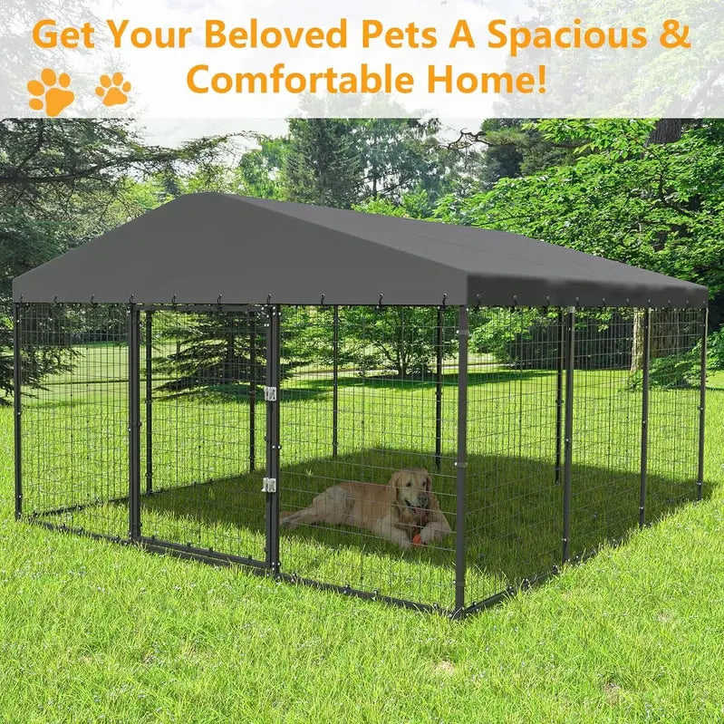 Heavy-Duty Outdoor Dog Kennel  118″ x 118″ Waterproof Enclosure with Reinforced Roof