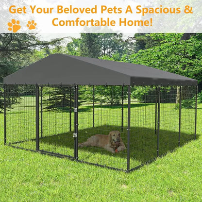 Heavy-Duty Outdoor Dog Kennel  118″ x 118″ Waterproof Enclosure with Reinforced Roof