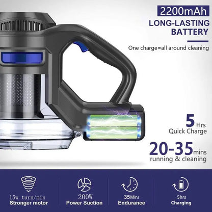 MOOSOO XL-618Pro Cordless Vacuum, 4-in-1 Lightweight Stick, 20Kpa Suction, 1.3L Capacity, LED Floor Head