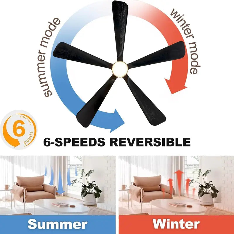 60-Inch Outdoor Ceiling Fan with Integrated LED Light & Remote  Modern DC Motor, 5 Wood Blades, 6-Speed Reversible (Dark Brown)