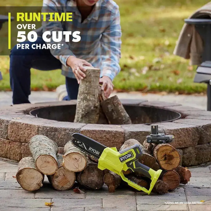 RYOBI ONE+ 18V 6″ Cordless Pruning Chainsaw Tool Only  Compact, Tool-less Tensioning, Oil-Free, 3-Year Warranty