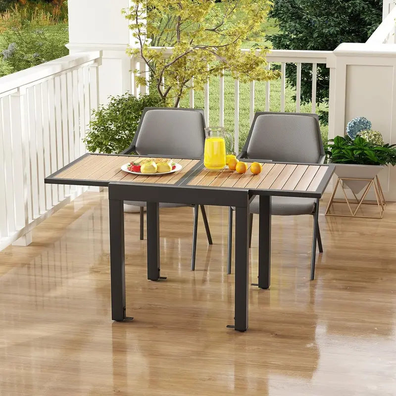 All-Weather Aluminum Extendable Patio Dining Table  Rectangular Outdoor Table for 46, Dark Gray Slatted Top