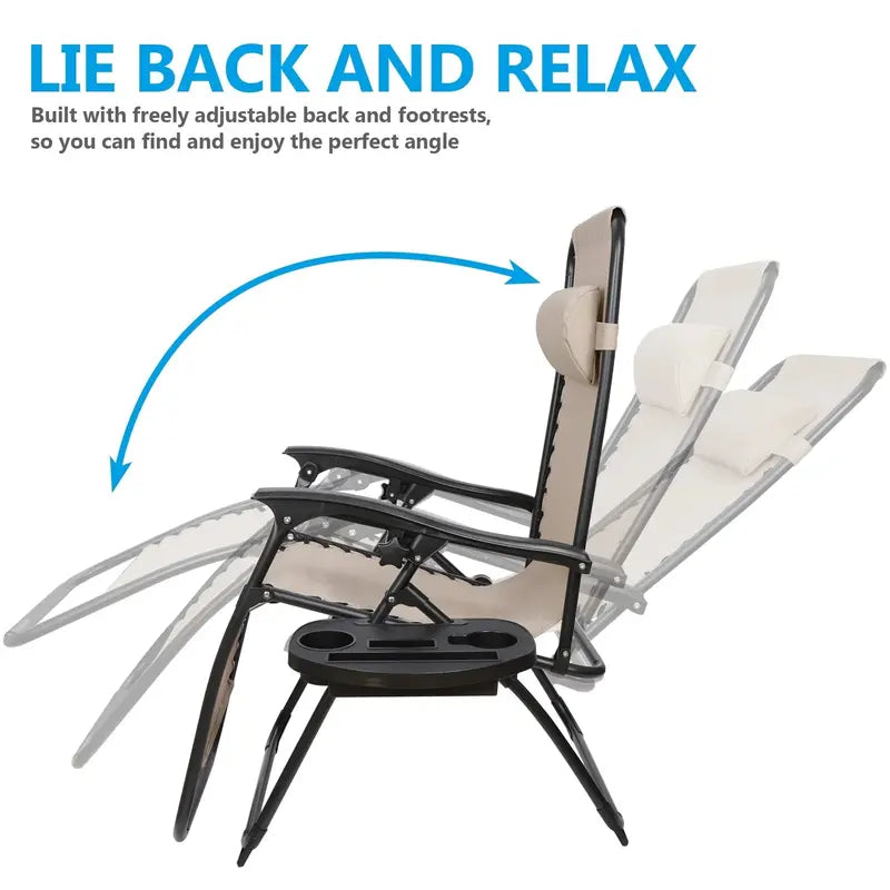 HomGarden Zero-Gravity Patio Chairs  2-Pack Steel Frame Recliners in Neutral Beige