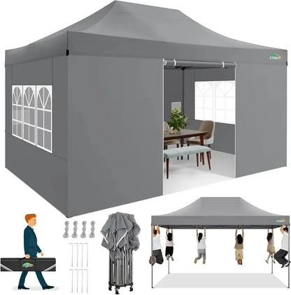 COBIZI 10×20 Pop-Up Canopy Tent  Heavy-Duty Commercial Grade with 6 Sidewalls for Weddings and Parties