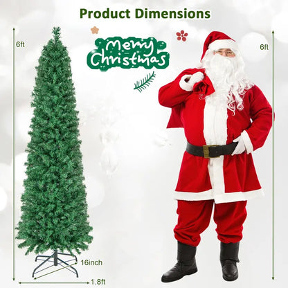6-Foot or 7-Foot Fiber Optic Pencil-Style Christmas Tree for Compact Holiday Spaces
