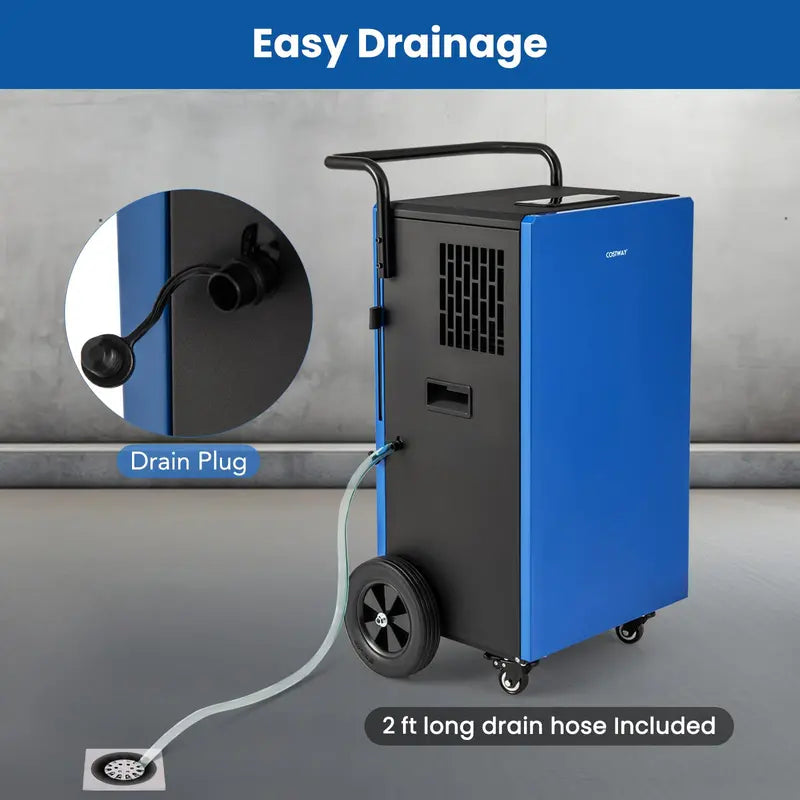 215-Pint Industrial Dehumidifier  Heavy-Duty Commercial Unit with Drain Hose & 24-Hour Timer