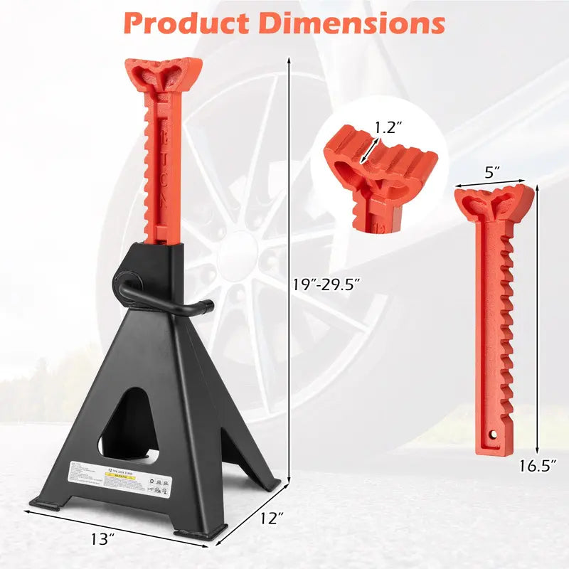 12-Ton (26,400 LB) Adjustable Jack Stands with 19-Inch to 29.5-Inch Lifting Range