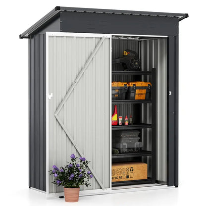 5′ x 3′ Compact Metal Storage Shed — Sloped-Roof Tool House with Ventilation & Lockable Door