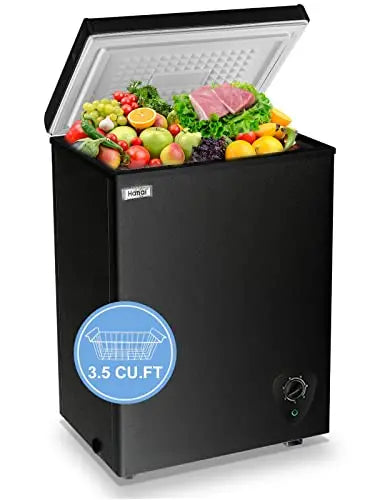 Chest Freezer Small Black Open Deep Compact Energy Saving Free-Standing Top Door Freezers, 3.5 Cu.Ft