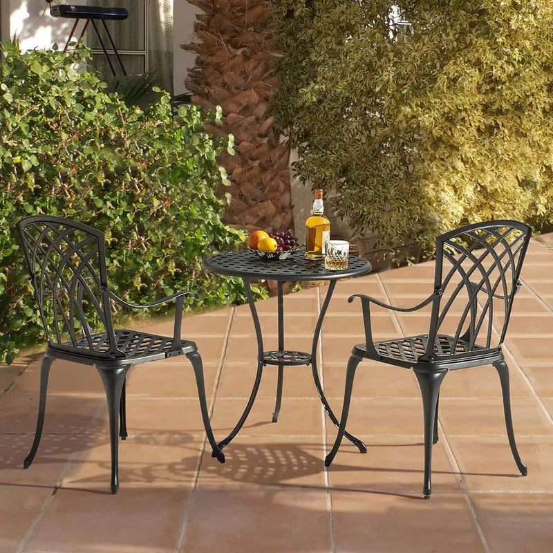 NUU GARDEN 3-Piece Aluminum Bistro Set — Outdoor Patio Table & Two Chairs for Small Spaces