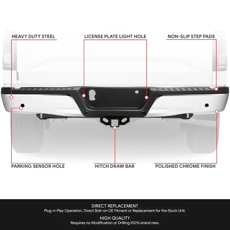 Ford F-150 Rear Step Bumper  Sensor Holes + Towing Package Compatibility (20152020)