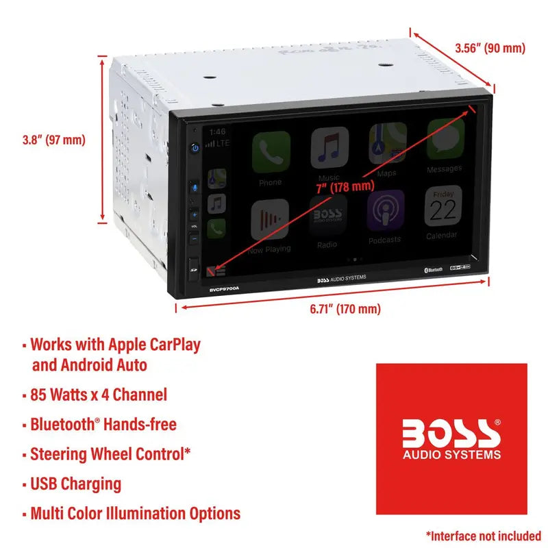 BOSS 2 Din Apple Carplay Android Auto Car Stereo System