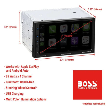 BOSS 2 Din Apple Carplay Android Auto Car Stereo System