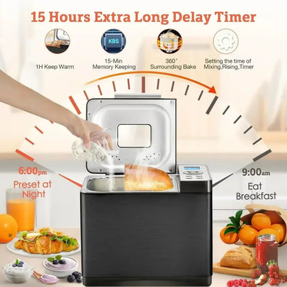 KBS 2LB Stainless Steel Bread Maker  19-in-1 Fully Automatic Machine with Ceramic Baking Pan