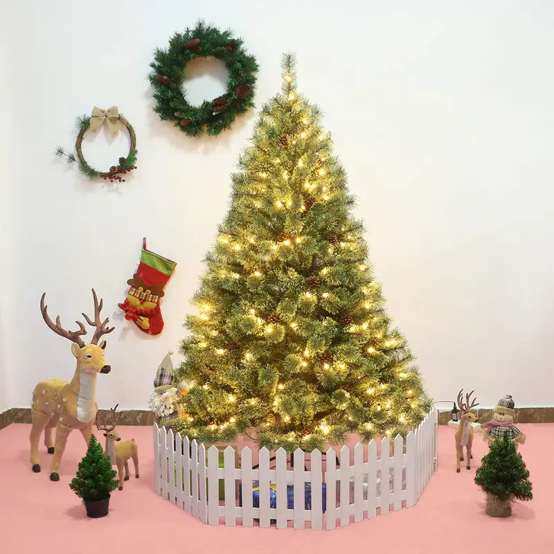6-Foot Pre-Lit Flowering Christmas Tree  Hinged Artificial Pine with Built-In Lights