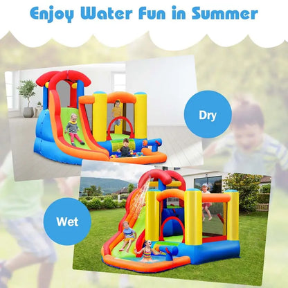 6-in-1 Inflatable Water Play Center  Slide, Bounce House, Trampoline & More with 740W Blower