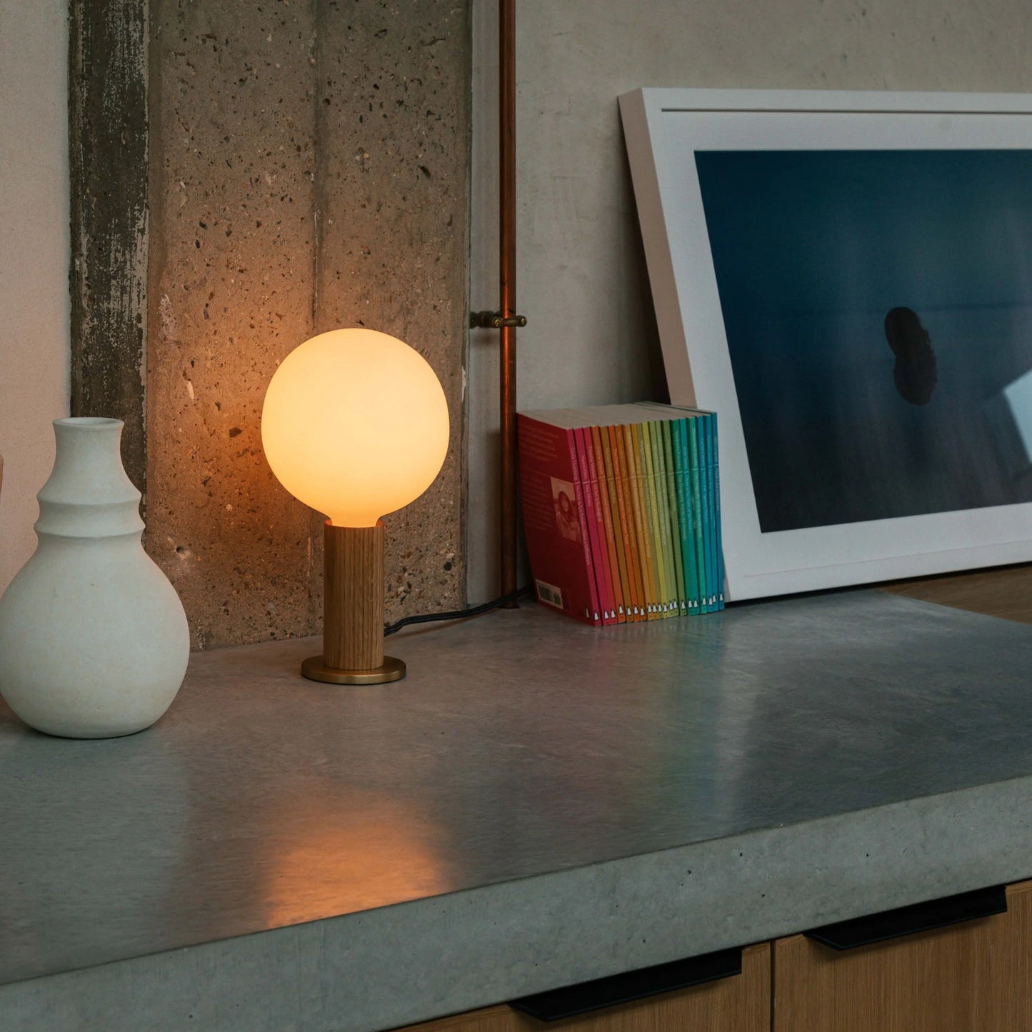 Knuckle Table Lamp in Oak + Sphere IV Set of 2