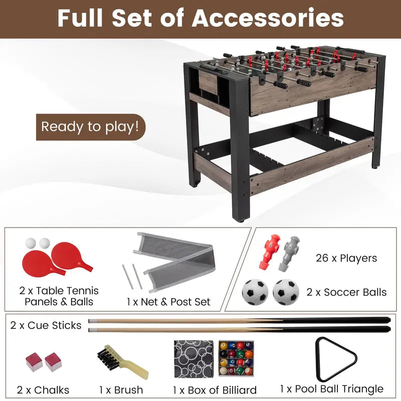 Swivel 3-in-1 Game Table Featuring Foosball, Pool, and Table Tennis Surfaces