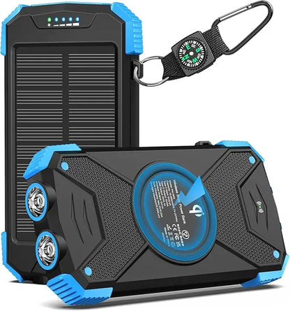 Compact 10000mAh Solar Power Bank with 20W Wireless Charging Support