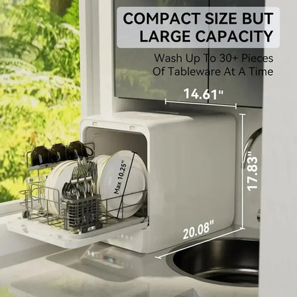 Hermitlux Portable Dishwasher with 7 Wash Cycles and Efficient Mini Footprint