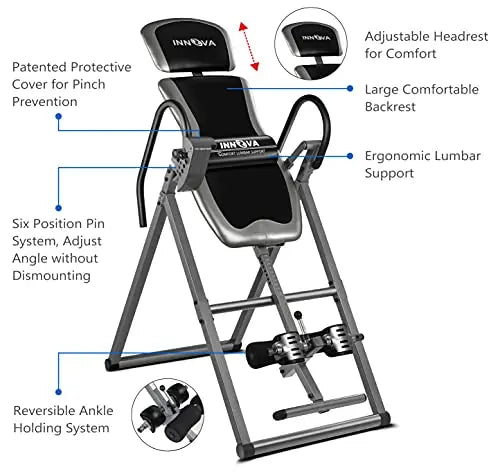 HEALTH AND FITNESS ITX9600 Inversion Table  Heavy-Duty Steel Frame with Adjustable Ankle Holders