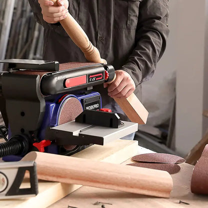 WORKPRO 4″ x 36″ Belt & 6″ Disc Sander Combo  Cast Iron Base with 6 Sanding Belts for Woodworking