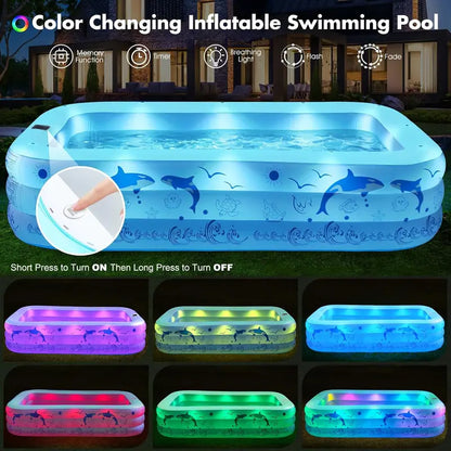 2026 Upgraded Solar-Inflatable Pool for Adults with LED Lights  Large Backyard Swimming Pool