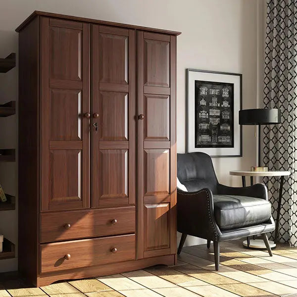 Mocha-Finished Grand Armoire  100% Solid Wood Wardrobe Cabinet