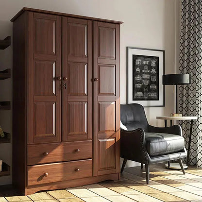 Mocha-Finished Grand Armoire  100% Solid Wood Wardrobe Cabinet