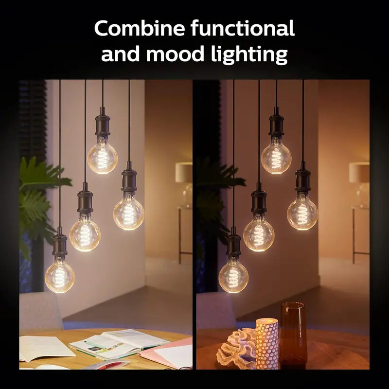 Philips Hue White Ambiance G40 Smart LED Bulbs 4-Pack, 550LM, E26, Warm-to-Cool, Alexa & Google Assistant Compatible