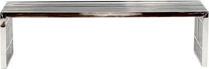 Large Stainless Steel Gridiron Bench  Sleek Silver Industrial-Style Seating for Entryways or Outdoor Use