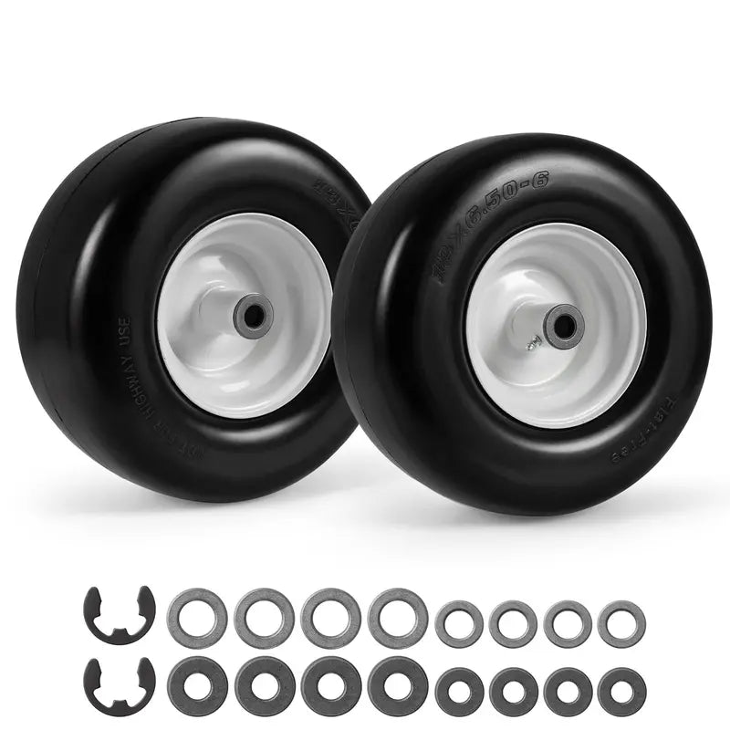 2-Pack 13 x 6.50-6 Flat-Free Tires & Wheels  Maintenance-Free Solid Rubber Design