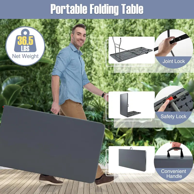 8-Foot HDPE Folding Table  Heavy-Duty 350-LB Capacity Outdoor Table with Carry Handle