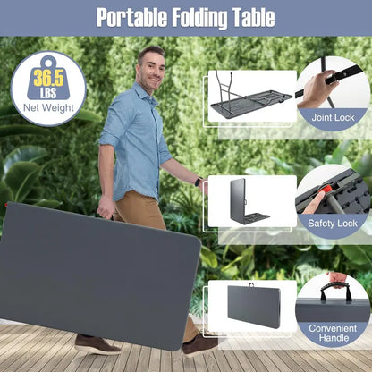 8-Foot HDPE Folding Table  Heavy-Duty 350-LB Capacity Outdoor Table with Carry Handle