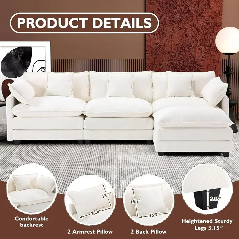 ihanherry 146-Inch Modern U-Shaped Modular Cloud Sofa  Customizable Layout