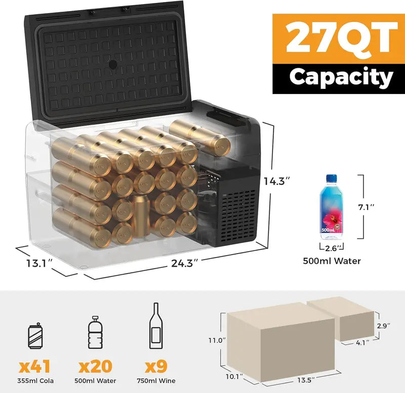 RF20 12V Portable Car Refrigerator | 21-Quart Compressor Cooler with 50-Hour Battery Life, Ideal for RVs, Trucks, Campers &amp; Road Trips
