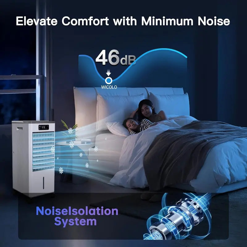 Hose-Free Portable Evaporative Air Cooler  3-Speed, 3-Mode Swamp Cooler with 12-Hour Auto-Off, 20-Hour Runtime, 16-Foot Remote