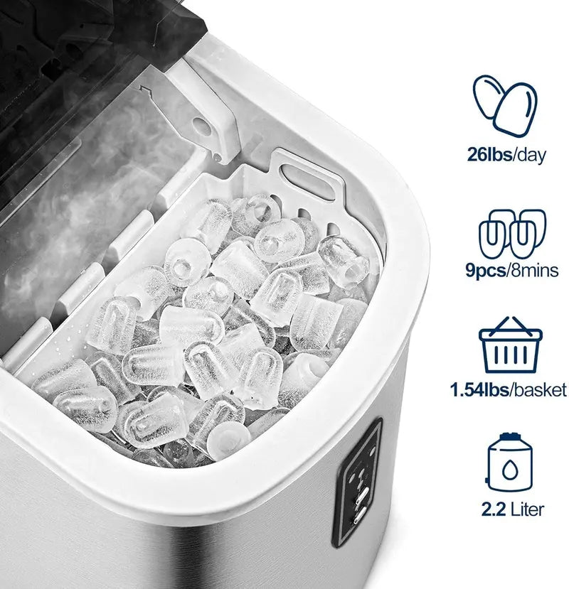 EUHOMY Sonic Nugget Ice Maker  Countertop Pellet Ice Machine, 34 lbs/Day Output, Auto-Clean, Handle Design, Includes Scoop & Basket