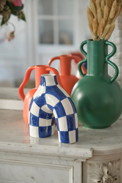 Phoenix - Vase art moderne   damier bleu marine