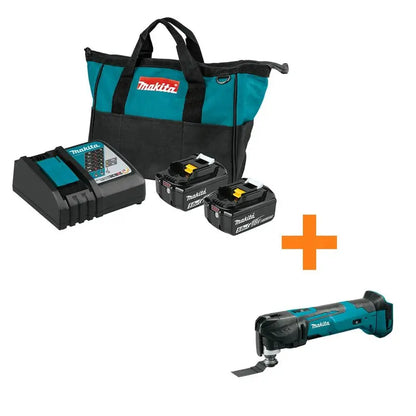 Makita 18-Volt LXT Battery and Rapid Optimum Charger Starter Pack (5.0Ah) with bonus 18V LXT Oscillating Multi-Tool BL1850BDC2XMT03