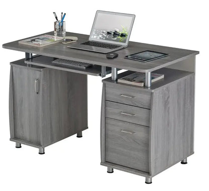 48″ Rectangular 3-Drawer Gray Computer Desk with Keyboard Tray