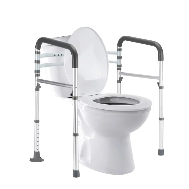 Foldable Aluminum Toilet Safety Rail with Ergonomic Grips & Height Adjustment