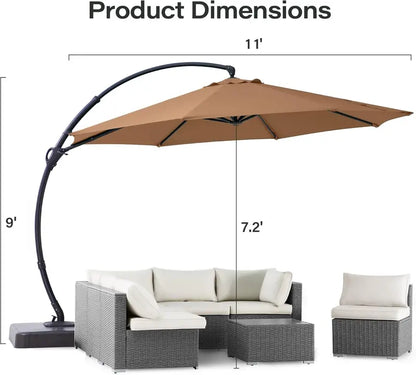 LAUSAINT HOME 11-Foot Cantilever Umbrella — Curvy Offset Design with 360° Rotation, Base Included, Beige Finish