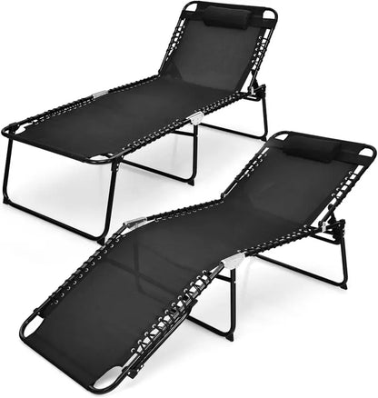 Extra-Large Outdoor Tanning Lounge Chair  5-Position Adjustable Folding Chaise