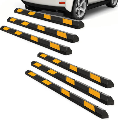 72-Inch Heavy-Duty Rubber Parking Curb with Reflective Yellow Safety Stripes